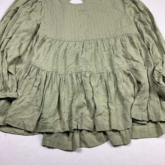 American Eagle Peasant Top M Olive Green Ruffle Tiered Soft Gauze Cottagecore - Picture 2 of 10